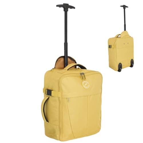 Bordlite 32L EasyJet Cabin Bag 45x36x20cm, Underseat Wheeled Travel Bag with Telescopic Handle, 2 Wheels, Front Pocket, Compression Straps, Weekend Luggage, Mustard