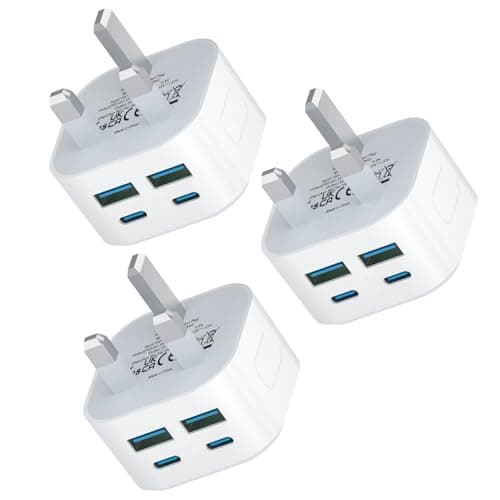 USB C Charger Plug,3Pack 40W USBC i Phone Fast Plug 4-Port Micro USB A and C Charging for iPhone17 16 16e 15 14 13 12 11 Pro Max Plus Watch iPad Pro Mini Air,Multi port UK Wall Power Type C Mains Head
