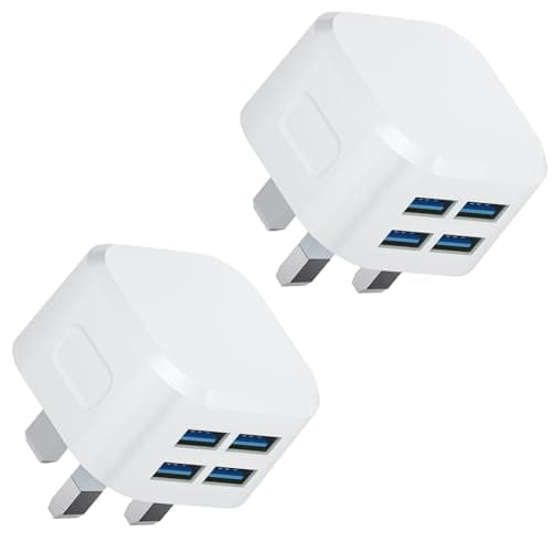 USB Plug,2Pack 25W Multi USB Charger Plugs Adaptor UK 5V/5A Phone Plugs with 4 USB Port Multiple Way 3 Pin Double Mains Charge Head Multiport Charging for iPhone 14 13 12 11 SE XS XR X 8 7 6 5,iPad