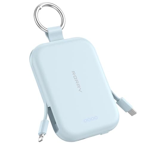RORRY Portable Charger 5000mAh Power Bank with Built-in 2 Cables - Blue