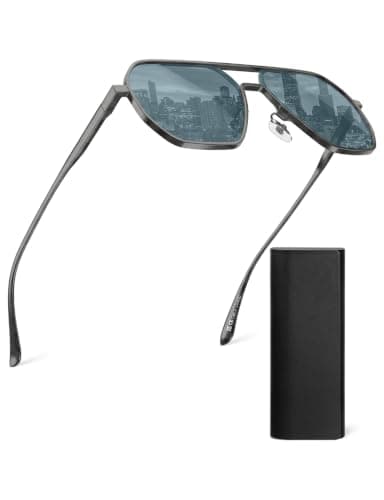 DIUWEU Polarised Aviator Sunglasses, Metal Frame Square Sunglasses Mens, UV400 Protection, Classic Sun Glasses for Driving, Travel