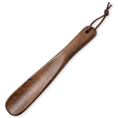 glonest Wooden Shoe Horn Short Handle Vintage Wood Shoehorn with Leather Lanyard Travel Shoe Horns with Strap Comfortable Shoe Horns for Men Women Seniors Pregnancy