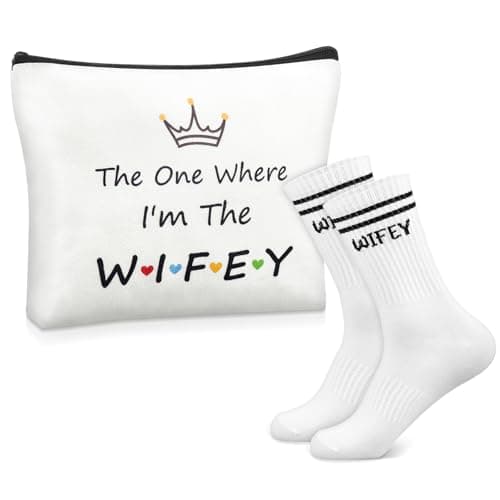 Sintege 2 Pcs Bride Gift Set Wifey Socks Wifey Makeup Bag Bride to Be Bridal Shower Gift Newly Engaged Travel Cosmetic Bag Engagement Bachelorette Party Gifts Future Mrs Valentine's Wedding Present