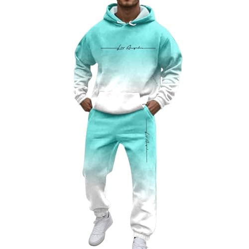 Tracksuit Men Set Two-Piece Casual Long-Sleeve Sportswear Suit Sweatshirt Mens Track Suits for Men's with Hoodie Jumper Jogging Bottoms Sets Sports Activewear Travel Light Green 3XL