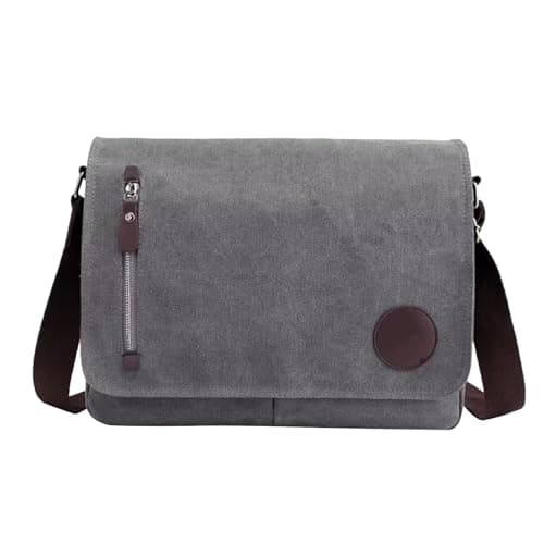 kaGeneric267.13- Canvas Messenger Bag Laptop Bag For Men Women For School Work Travel Full Grain Leather Messenger Bag for Men (Grey, One Size)