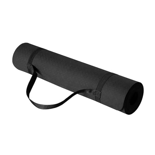 Amazon Basics TPE Exercise Yoga Mat with Carrying Strap, 0.6 cm Thick, Black