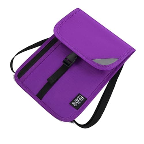 PLCPDM RFIDS Travel Neck Wallet with Passports Holder, Purple