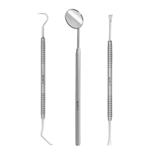 MJW 3Pcs Stainless Steel Oral Care Kit – Toothpick Mouth Mirror Precision Cleaning Tools with Durable Anti-Slip Handles for Personal Hygiene - Tooth Picks