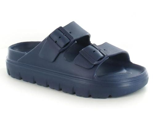 ella Women's Double Buckle Strap EVA Material Chunky Sole Flatform Slider Sandals (Navy, UK Footwear Size System, Adult, Women, Numeric, Medium, 5)