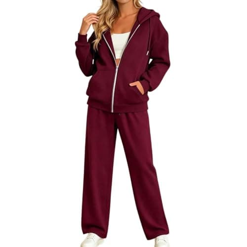Womens Zip Up Hoodie Tracksuit Outfits,Hoodie Jacket and Wide Leg Trousers