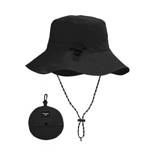 Waterproof Bucket Hat for Men and Women, Foldable Boonie Sun Hat with Wide Brim, UPF 50+ UV, Adjustable Chin Strap, Quick Dry Rain Hat for Fishing, Hiking, Camping, Travel and Outdoor Use (Black)