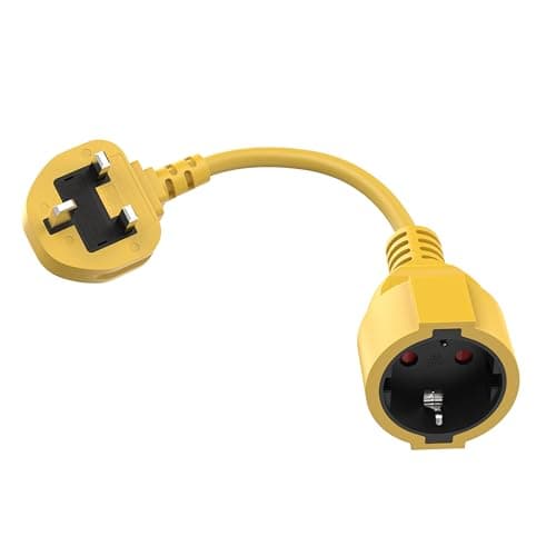 HITRENDS EU to UK Plug Adapter | 25CM Short Cable | With 13A Fused | Converts EU 2-Pin to UK 3-Pin | 250V/13A, 3250W for Power Tools & Appliances, Yellow