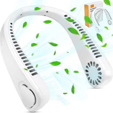 Portable Neck Fan Hands-Free Bladeless USB Rechargeable Hanging Wireless with 3 Speeds Personal Cooling Fan for Women Travel Outdoor White