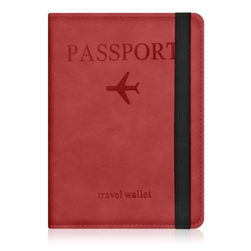 AOOSU Passport Holder Cover, PU Leather Passport Cover with RFID Blocking Travel Wallet, Portable Universal Travel Wallet Case Organiser for Money, Boarding Passes, Credit Cards Ocean Red