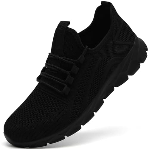 Trainers Men Black Gym Running Shoes Slip On Sneakers Black Mens Size 10