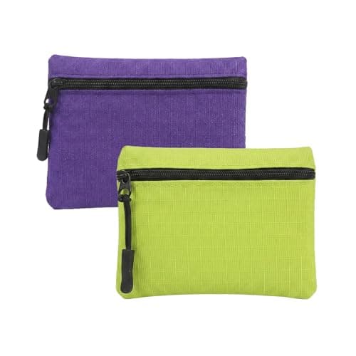 2 Pack Coin Purse Pouch Small Purses Coin Wallets for Men Women Money Pouch Oxford Cloth Mini Purse with Zipper for Women Men Daily Travel Shopping and Outdoor Activities (Green + Purple)