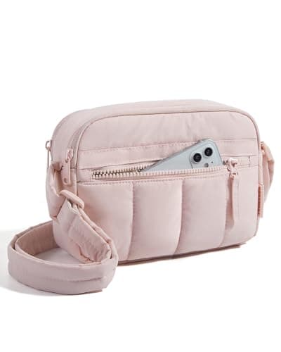 bagsmart Cross Body Bag Women, 2.4L Crossbody Purse Mini Puffy Shoulder Handbag Wallet with RFID Blocking Slots for Travel Daily Hiking, Baby Pink-small