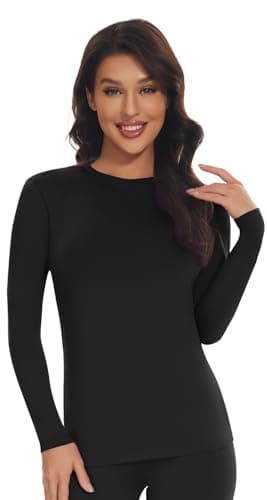 SIMIYA Thermal Tops Womens Round Neck Soft Long Sleeve Top Black