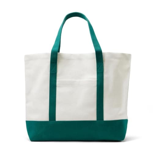 Amazon Essentials Unisex Adults' Large Heavy-Duty Canvas Beach Tote Bag, Natural/Green, One Size