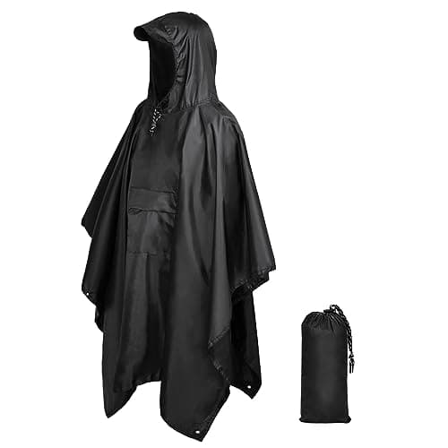 ZONGHUN Rain Poncho Adult Waterproof Raincoat Reusable Emergency Poncho for Men Women with Hood for Hiking, Camping, Outdoor Activities Black