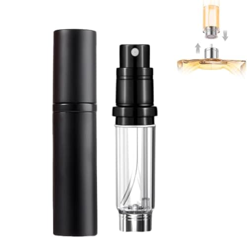 szyanlai Portable Perfume Atomiser Refillable - 5ml Empty Travel Perfume Bottle, Nano Mist, Leaking Proof, Bottom Pump without Funnel, Luxurious Mini women and men (Black)