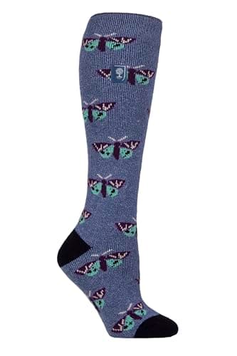 HEAT HOLDERS RHS The Royal Horticultural Society Women's Thermal Socks x RHS 1.6 TOG, Warm, Wellington Boot Socks, Fruit, Floral & Botanical Patterned, Gift, 1 Pair Size 4-8 Butterflies Denim 4-8