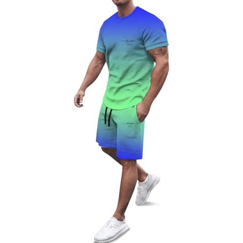 Générique Men's 2-Piece Cotton Tracksuit Jogging Top and Pants Sports Set Leisure and Travel A57, Sky blue, S