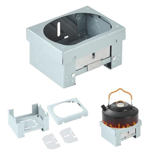 AZWOOD Portable Solid Fuel Stove, Foldable Alcohol Burner Compact Folding Stove Mini Camping Stove for Solo Camp, Hiking, Picnic, BBQ - pocket size (Updated model)