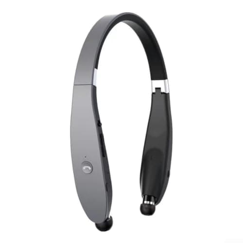 Foldable Neckband Headset with Noise Cancelling for Sports, Retractable Wireless Earbuds Set Made of Lightweight ABS Material in Black