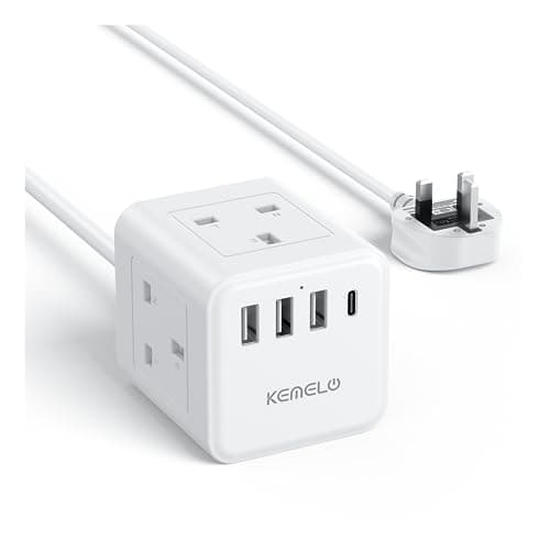 Cube Extension Lead with USB, 4 Way (13A/3250W) Plug Extension Socket, Child Safety Extension Cord,White Cube Power Strip,3M Extension Cords for Home Dorm Office