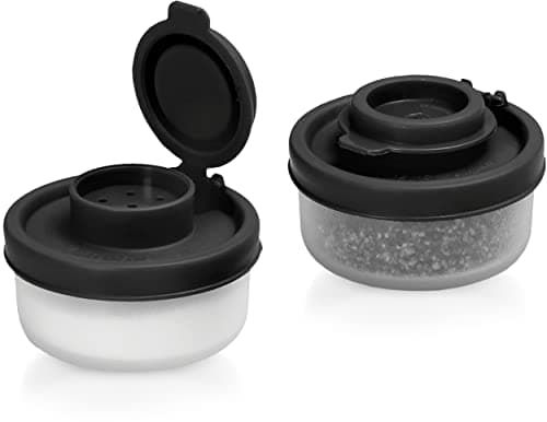Salt and Pepper Pots – Salt and Pepper Shakers in a Range of Sizes – Non-Toxic Salt and Pepper Set for Home, Camping, Picnics, Lunch Boxes – Transparent Salt Pepper Set (Small Black, 2pk)