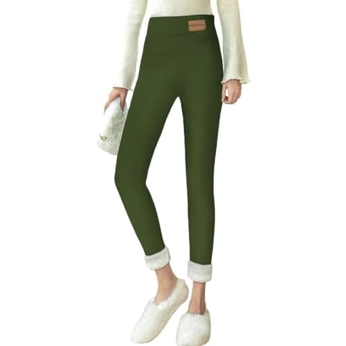YCBMINGCAN Thermal Leggings Women's Winter Lined Warm Winter Leggings Fleece Trousers High Waist Leggings Opaque Winter Trousers Thermal Sports Trousers for Outdoor, Leisure, Sports, Green, M
