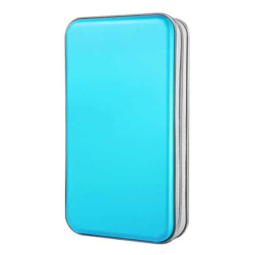 Bivisen 96 Capacity CD/DVD Case Storage Holder Binder Organizer Portable Zipper Hard Plastic CD/DVD Cases Organizer Wallet Book for Car Home Travel (Sky Blue)