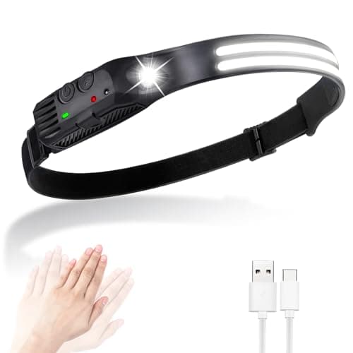 flintronic LED Headlamp USB Rechargeable,5 Modes 600 Lumens COB Headlight, IPX4 230°Wide-Angle Waterproof Lightweight Head Torch with Motion Sensor for Running, Hiking, Fishing Emergency 6 Hours