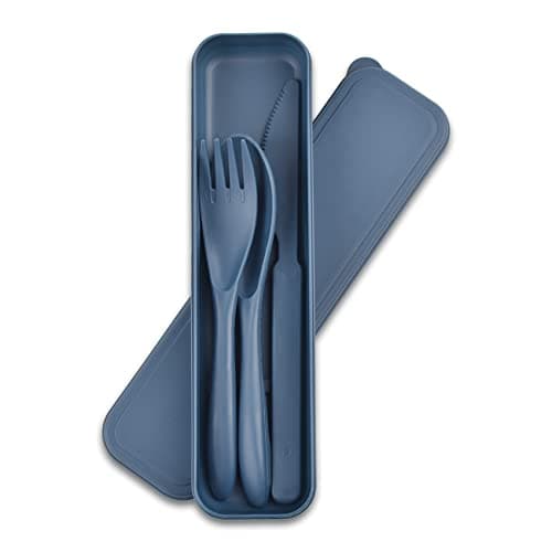 Reusable Travel Portable Cutlery Set with Case, Plastic Knife Fork Spoon Set, Camping Cutlery Utensils Set for Picnic Travel Camping Work School or Daily Use(Dark Blue