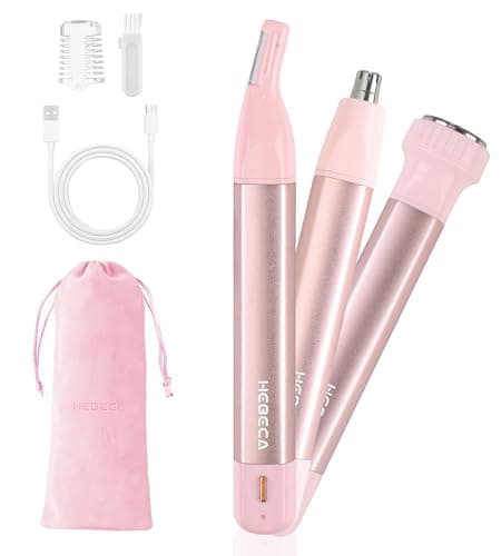 Hebeca Nose Hair Trimmer for Women - 3 in1 Facial Hair Remover - Eyebrow Trimmer Women Rechargeable Waterproof Portable Lady Face Shaver with Travel Bag