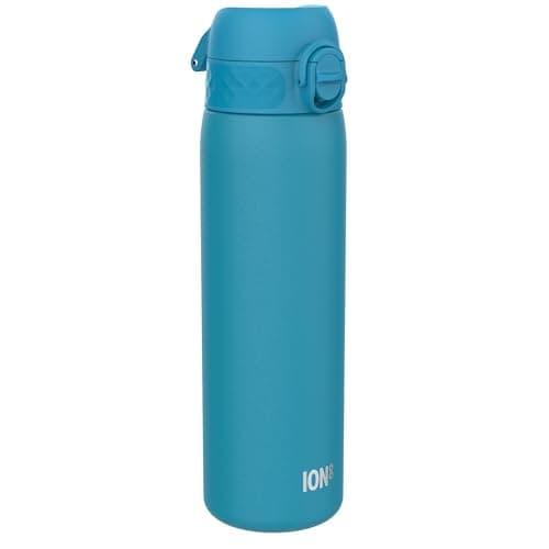 Ion8 Lightweight Steel Water Bottle, 600 ml/20 oz, Non-Insulated, Leak Proof, Easy to Open, Secure Lock, Dishwasher Safe, Flip Cover, Fits Cup Holders, Carry Handle, Metal Water Bottle, Blue