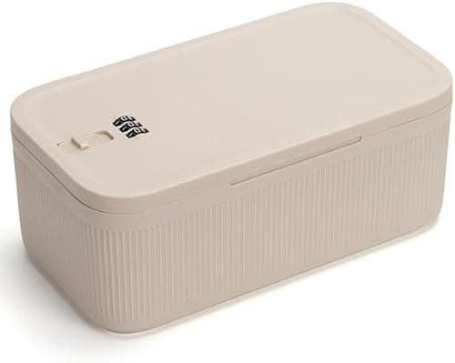 Dayear Lockable Storage Box with Combination Code (9.25"x5"x3.6"), Secure Medicine Safe, Phone lock box and fridge safe, Snack Box for Home/Office/Travel/School - BPA-Free/Beige