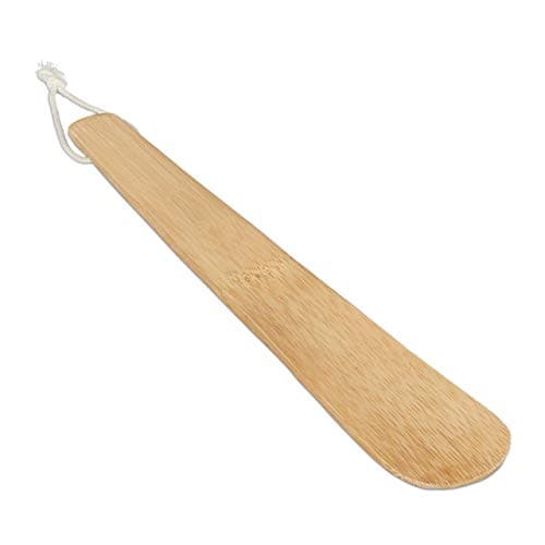 Relaxdays Bamboo Shoehorn, Sturdy and Robust, Hanging Loop, Short Shoe Spoon for Everyday Use and Travels, 24 cm, Natural