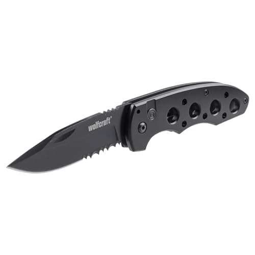 Wolfcraft Folding Knife with 75 mm Serrated Blade and Safety Lock