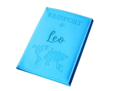 Personalised Sky Blue Leatherette Engraved Passport Cover Holder Wallet