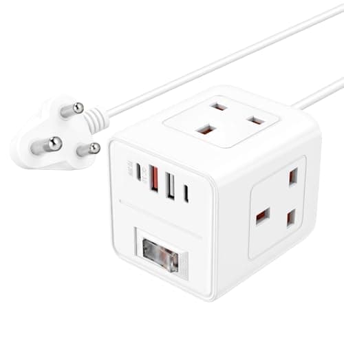 UK to South Africa Plug Adapter,3 Way UK to SA Plug Adaptor with 4 USB