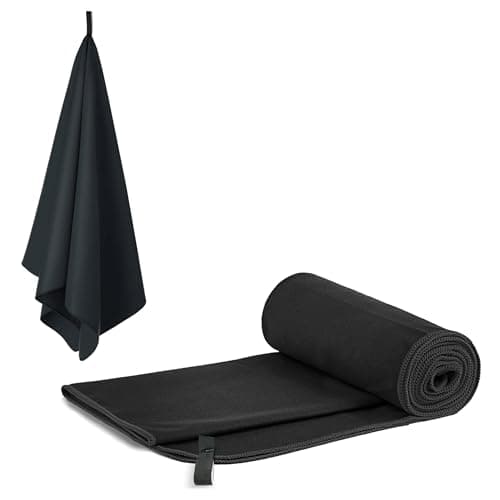 Microfibre Towel, Lightweight & Quick Dry Gym Towels, Soft, Super Absorbent, Ultra Compact Towel Great for Sports, Camping, Gym, Beach and Swimming (Black, 60x122cm)