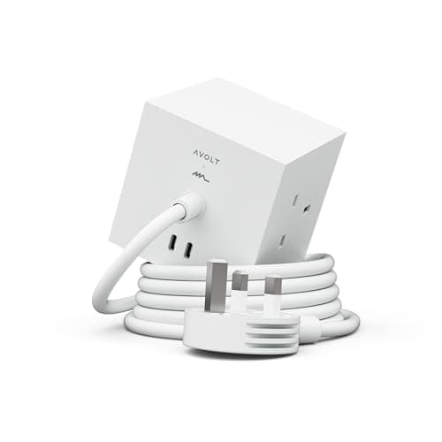 Avolt Square 1 Stylish Extension Lead Cube, 1.8m, 3 UK Sockets & 2 USB-C