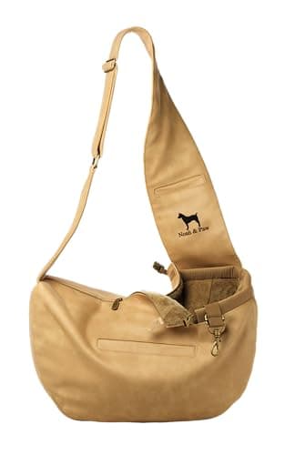 Noah & Paw Dog Sling Carrier for Small Dogs 3-10lb, Dog Sling for Small Dogs and Cats, Dog Carrier with Adjustable Padded Strap, Vegan Leather Lined with Fur, 3x Safety Features, Machine Washable