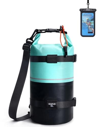 ECOHUB Waterproof Dry Bag for Women Men, 5L Roll Top Lightweight Dry Storage Bag Backpack for Kayaking Boating Swimming Canoeing Fishing with Waterproof Phone Case, Mint Green