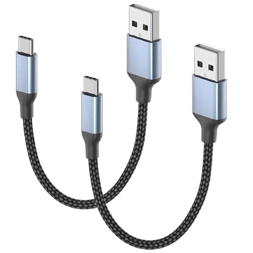 Short USB to USB C Fast Charger Cable (20cm 2PCS), USB2.0 Short USBA to USBC Charging Cable, Nylon 0.2m Small USBC Lead for iPhone 17 16 15, Samsung Galaxy S24 S23 Huawei, Pixel, Xiaomi