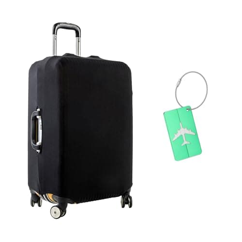 Anseom Suitcase Cover, Elastic Travel Luggage Cover Luggage Cover for 18-32 Inches Suitcase Protective Cover Black Baggage Covers for Travel with a Luggage Tag (M:22-24 Inches)