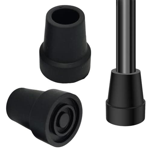 2 Pack Black Non-Slip Walking Stick Tips, Durable TPR Rubber Ferrules for Canes and Crutches, Universal Fit for Elderly and Hiking Use
