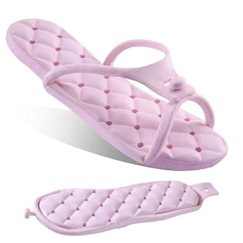 MIUPOO Foldable Travel Shower Shoes with Holes,Dry Quickly Non Slip Bath Slippers,Portable Hotel Lightweight Sandals for Spa Nail Salon Beach Pool Gym